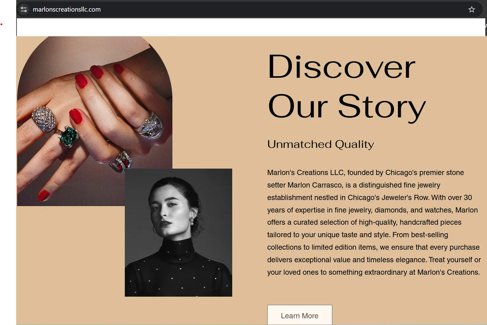 Marlon's Creations website story section